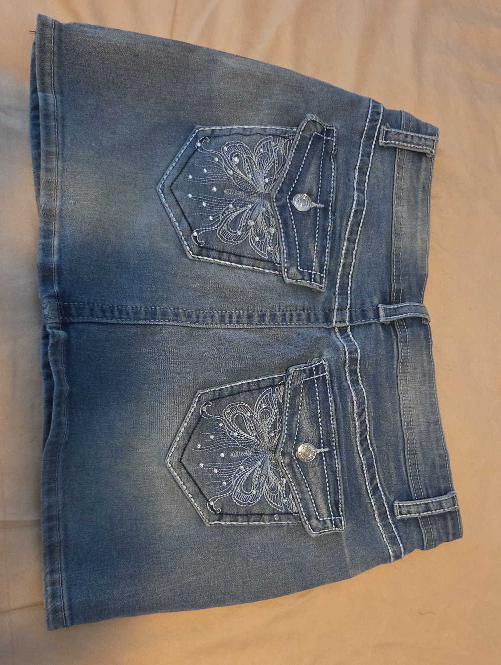 Classic Embroidered Blue Denim Mini Skirt